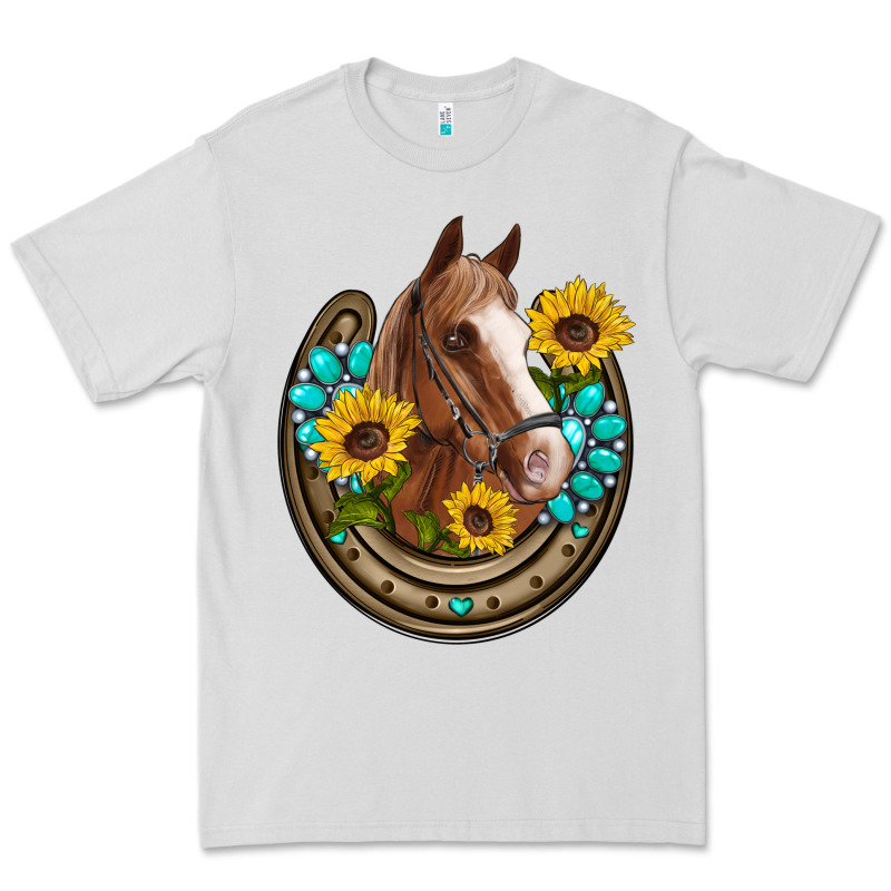 Western Horseshoe Horse Sunflowers Gemstone Premium Tee by Artiststas | Teevron
