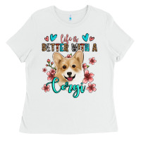 White life is better with a corgi Ladies Tee - Jasminsmagicworld
