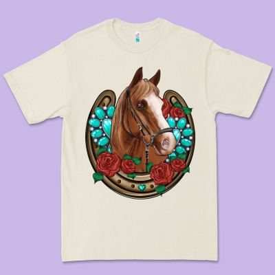 Western Horseshoe Horse Roses Gemstone Premium Tee Designed By Artiststas
