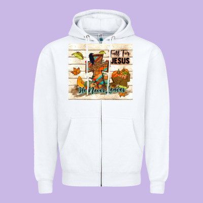 Fall For Jesus He Never Leaves Zipper Hoodie Designed By Tumblerdesignbyshophia