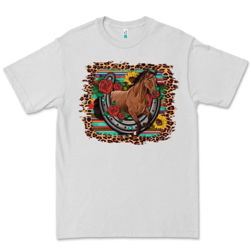 Western Horse Horseshoe Roses Sunflowers Serape Leopard Premium Tee by Artiststas | Teevron