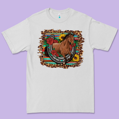 Western Horse Horseshoe Roses Sunflowers Serape Leopard Premium Tee Designed By Artiststas