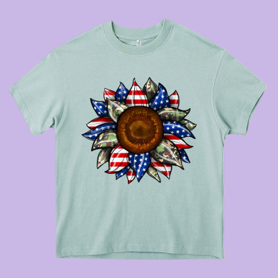 Sunflower American Flag Heavy Core Tee Designed By Jahusdesignshop