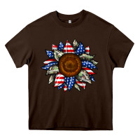 Chocolate Brown sunflower american flag Heavy Core Tee - JahusDesignShop