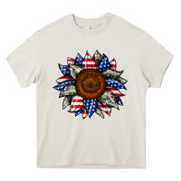Cream sunflower american flag Heavy Core Tee - JahusDesignShop