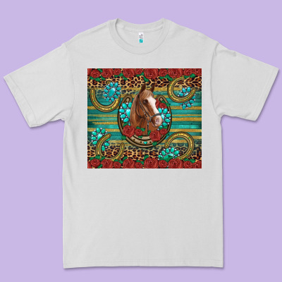 Western Horse Horseshoe Roses Gemstones Glitter Wooden Premium Tee Designed By Artiststas