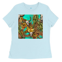 Baby Blue western bull skull and cactus seamless pattern Ladies Tee - BundleAndBundleShop