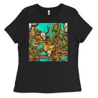 Black western bull skull and cactus seamless pattern Ladies Tee - BundleAndBundleShop