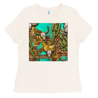 Bone western bull skull and cactus seamless pattern Ladies Tee - BundleAndBundleShop
