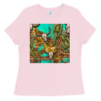Bubblegum Pink western bull skull and cactus seamless pattern Ladies Tee - BundleAndBundleShop