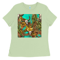 Western Bull Skull And Cactus Seamless Pattern Ladies Tee | Teevron