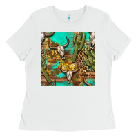 White western bull skull and cactus seamless pattern Ladies Tee - BundleAndBundleShop
