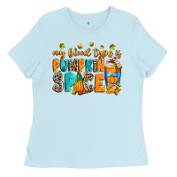 Baby Blue My blood type is pumpkin spice Ladies Tee - RanaPortraitStore
