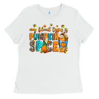White My blood type is pumpkin spice Ladies Tee - RanaPortraitStore