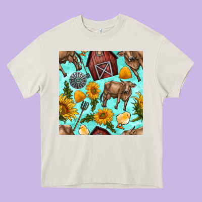 Farm Seamless Pattern Heavy Core Tee Designed By Bundleandbundleshop