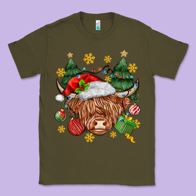 Christmas Highland Cow Classic Tee Designed By Maliassmallbusiness