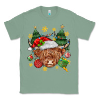 Sage Christmas highland cow Classic Tee - MaliasSmallBusiness