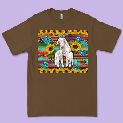 Goats Mom And Baby Sunflowers Gemstones Serape Leopard Glitter Wooden Premium Tee Designed By Artiststas