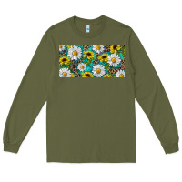 Army Green Sunflower And Daisy With Leopard Long Sleeve Tee - RanaPortraitStore