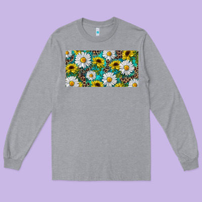 Sunflower And Daisy With Leopard Long Sleeve Tee Designed By Ranaportraitstore