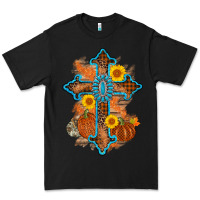 Black thanksgiving cross pumpkin sunflower Premium Tee - AdoDesignShop