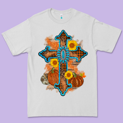 Thanksgiving Cross Pumpkin Sunflower Premium Tee Designed By Adodesignshop