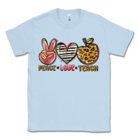 Dusty Blue peace love teach Classic Tee - NancyCooperArtShop