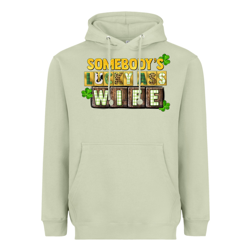 St. Patrick's Somebody's Lucky Ass Wife Heavyweight Hoodie by CowGirlArtShop | Teevron