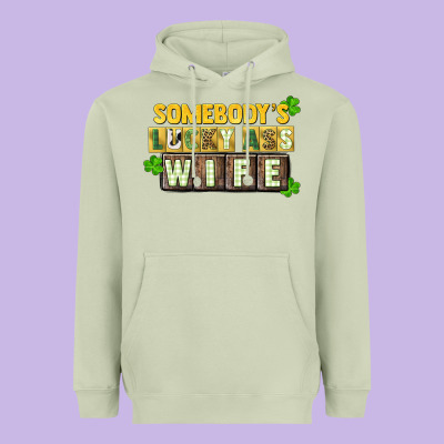 St. Patrick's Somebody's Lucky Ass Wife Heavyweight Hoodie Designed By Cowgirlartshop