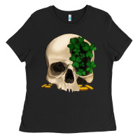 Black St patrick's day Skull with clovers Ladies Tee - Jasminsmagicworld