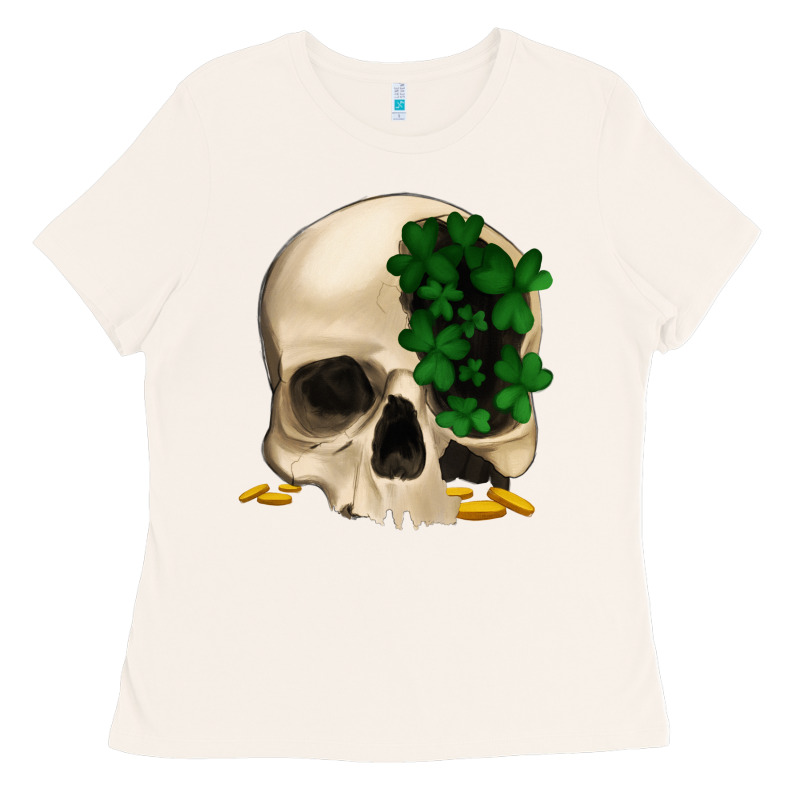 St Patrick's Day Skull With Clovers Ladies Tee by Jasminsmagicworld | Teevron