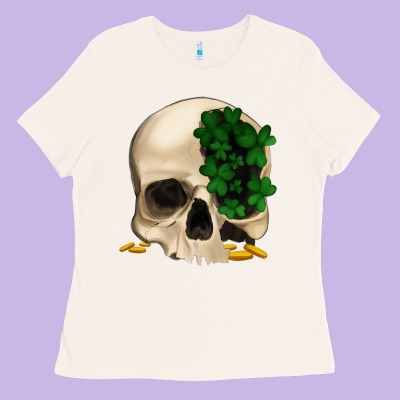 St Patrick's Day Skull With Clovers Ladies Tee Designed By Jasminsmagicworld