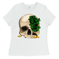 White St patrick's day Skull with clovers Ladies Tee - Jasminsmagicworld