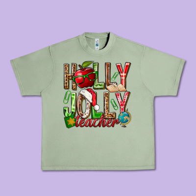 Holly Jolly Teacher Urban Heavy Tee Designed By Nancycooperartshop
