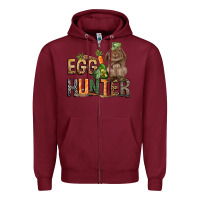 Burgundy Egg hunter with rabbit Easter Day Zipper Hoodie - HowdyJamesFarm