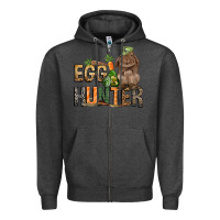 Charcoal Heather Egg hunter with rabbit Easter Day Zipper Hoodie - HowdyJamesFarm