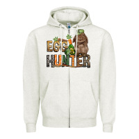 Oatmeal Heather Egg hunter with rabbit Easter Day Zipper Hoodie - HowdyJamesFarm