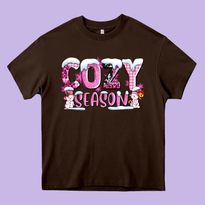 Pink Cozy Season With Snowman Ado Heavy Core Tee Designed By Adodesignshop