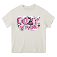 Cream pink cozy season with snowman ado Heavy Core Tee - AdoDesignShop