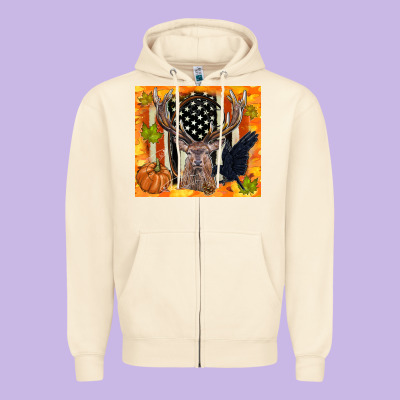Crow And Deer Hunting Fall Camouflage Zipper Hoodie Designed By Tumblerdesignbyshophia