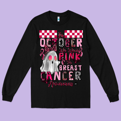 Pink Ghost Breast Cancer Awareness Long Sleeve Tee Designed By Lillyallendesigns