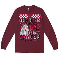 Burgundy pink ghost breast cancer awareness Long Sleeve Tee - LillyAllenDesigns
