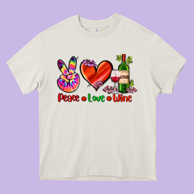 Peace Love Wine Heavy Core Tee Designed By Adodesignshop