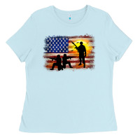 Baby Blue american flag soldier sunset Ladies Tee - JahusDesignShop