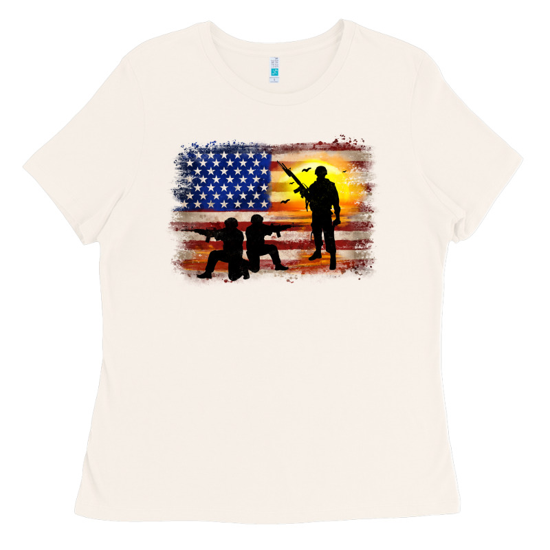 American Flag Soldier Sunset Ladies Tee by JahusDesignShop | Teevron
