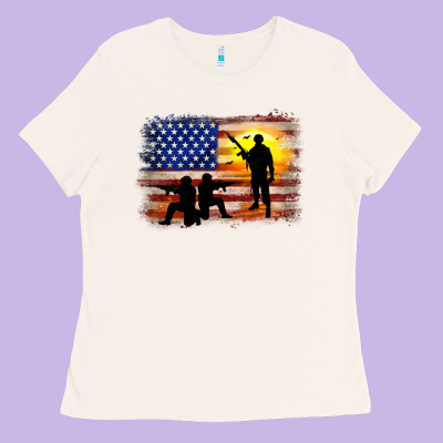 American Flag Soldier Sunset Ladies Tee Designed By Jahusdesignshop