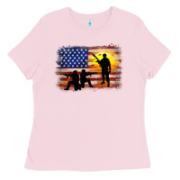 Bubblegum Pink american flag soldier sunset Ladies Tee - JahusDesignShop