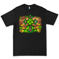 Black Western Shamrock Cross Leopard Background Premium Tee - Artiststas