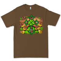 Cacao Western Shamrock Cross Leopard Background Premium Tee - Artiststas