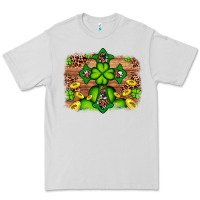 Dove Grey Western Shamrock Cross Leopard Background Premium Tee - Artiststas
